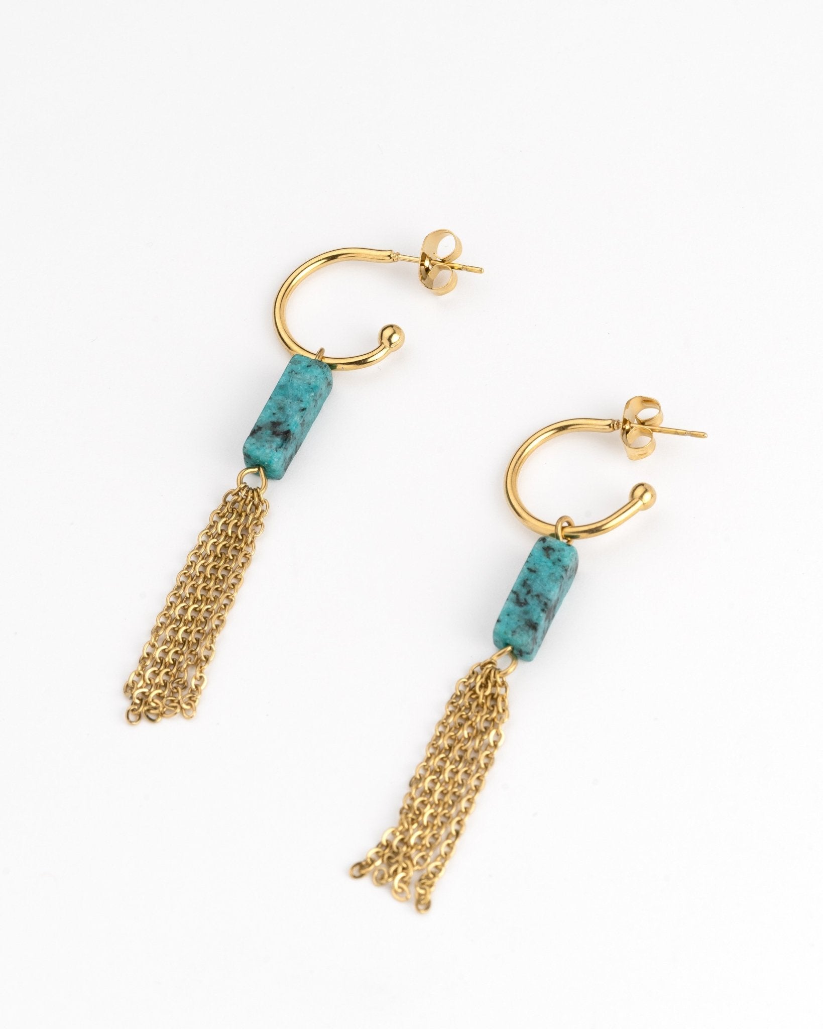 Pendientes - Pendientes turquoise stone with chains - Everyday jewels to inspire | TAGSS