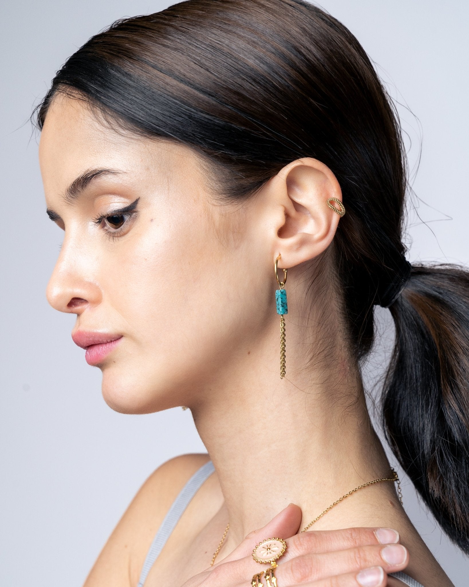 Pendientes - Pendientes turquoise stone with chains - Everyday jewels to inspire | TAGSS